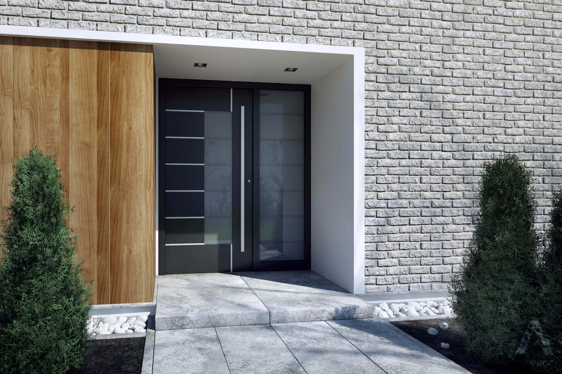 drzwi na scianie z imitacji cegły