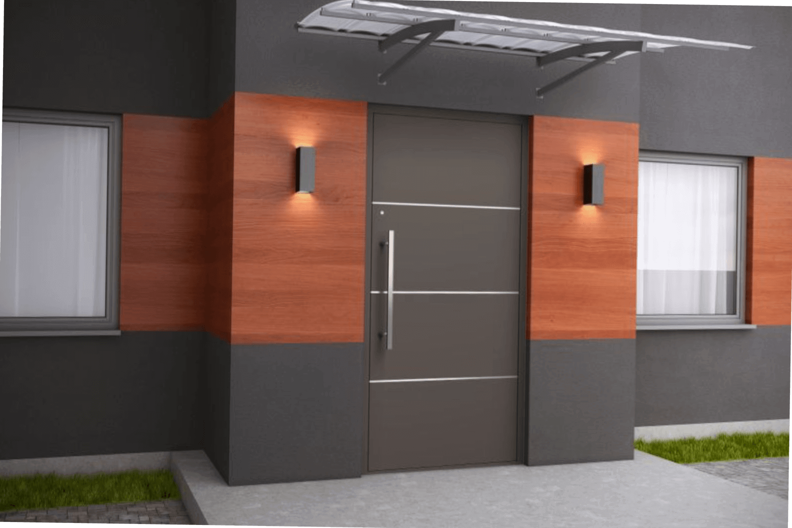 drzwi na scianie z imitacji cegły